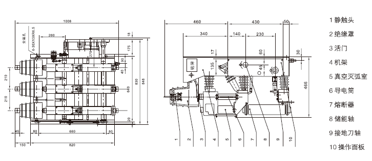 FZRN25-12D/125-31.5 真空負荷開關-熔斷器組合電器外形安裝尺寸